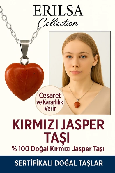 Sertifikalı Kalp Model Kırmızı Jasper Kolye – Güç, Kararlılık ve Köklenme Taşı