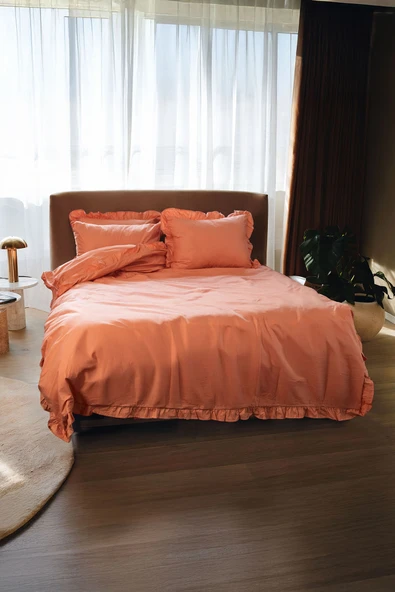 Naturis Premium %100 Pamuk Fırfırlı Çift Kişilik Nevresim Takımı- Kiremit - 3