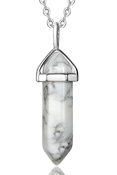 Sertifikalı Çivi Model Havlit Taşı Kolye Doğal Beyaz Siyah Renk 50 cm - Resim 2