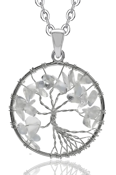 Sertifikalı Doğal Ay Taşı Hayat Ağacı Kolye Doğal Renk 50 cm - Resim 2