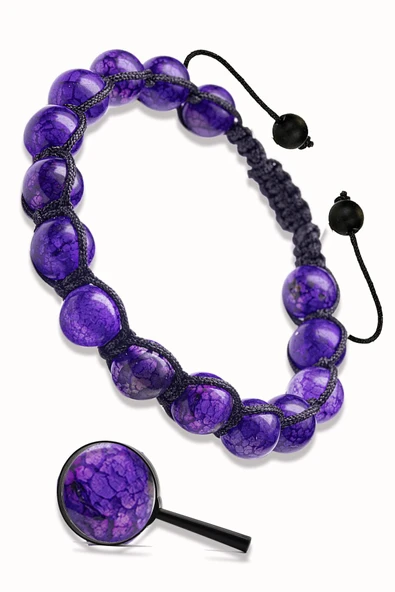 Sertifikalı Makrome Mor Akik Taşlı Doğal Taş Bileklik Mor Renk - Resim 2