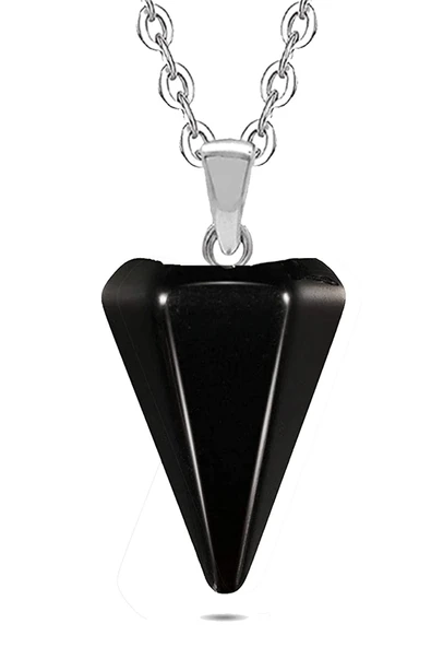 Sertifikalı Doğal Obsidyen Taşı Doğal Taş Pandül Kolye Doğal Siyah Renk 45 cm - Resim 2