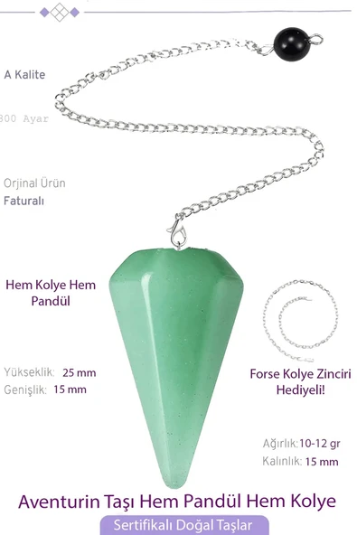 Sertifikalı Aventurin Taşı Pandül Sarkaç Hem Pandül - Hem Kolye Yeşil Renk ürün görseli