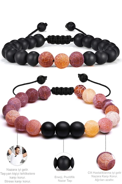 Kırmızı Akik Doğal Taş Bileklik Seti ürün görseli 1