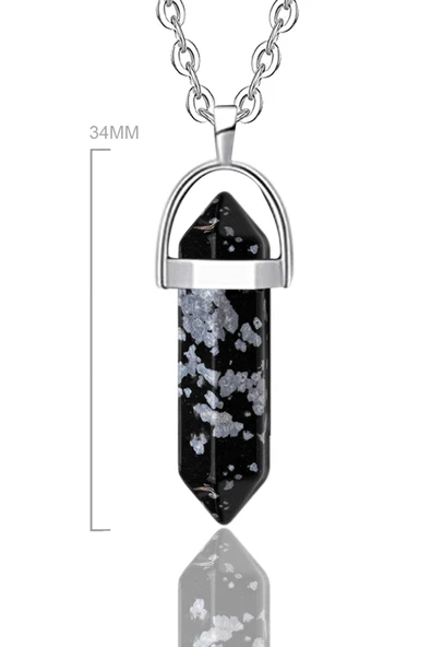 Sertifikalı Çivi Model Karlı Obsidyen Taşı Kolye Doğal Siyah Gri Renk 50 cm - Resim 2