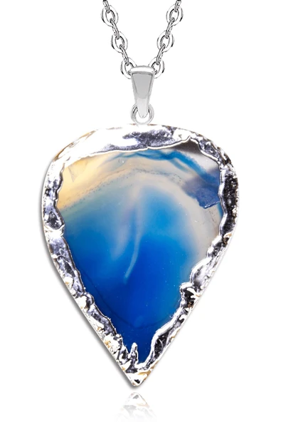 Sertifikalı Doğal Mavi Desenli Akik Taşı Kolye Doğal Mavi Renk 3 45 cm - Resim 2