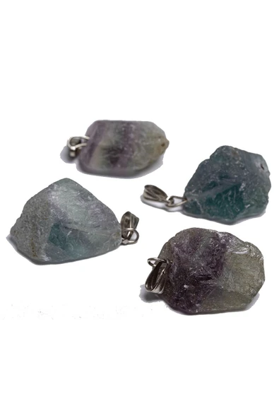 Sertifikalı Doğal Ham İşlenmemiş Florit Taşı Kolye (gümüş Aparat) Doğal Mix Renkler - Resim 2