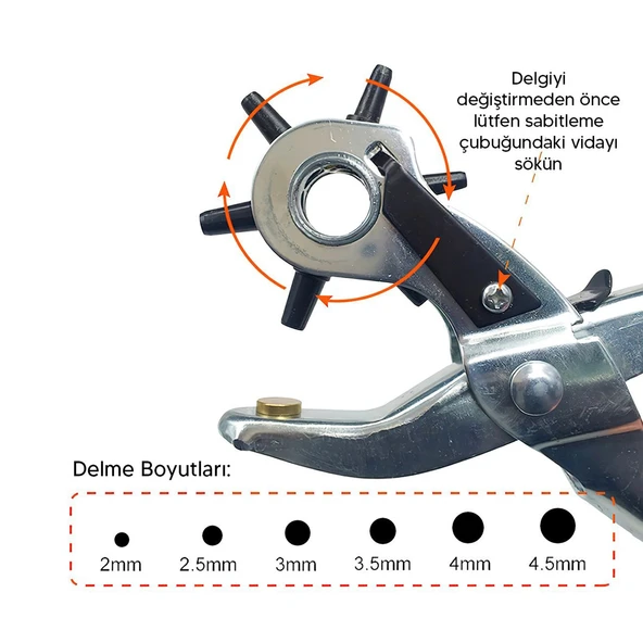 Kemer Deri Delme Pensesi Metal 6 Farklı Boyutta Delici Kıyafet Pantolon Ayakakbı Bağcık Delik Açıcı - 2