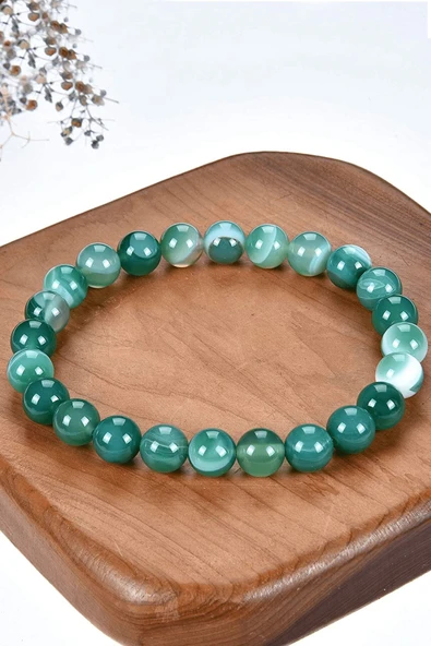 Sertifikalı Orijinal Aaa Kalite Doğal Yeşil Akik Taşı Bileklik Doğal Yeşil Renk ürün görseli