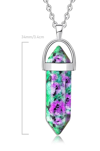Sertifikalı Çivi Model Ruby Yakutlu Zoisit Anyolit Taşı Kolye Doğal Yeşil Mor Renkli 50 cm - 2
