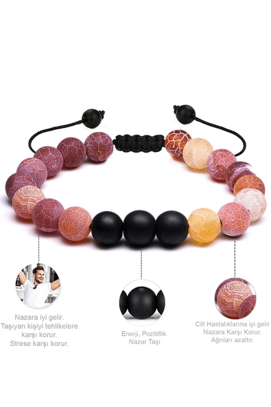 Kırmızı Akik Doğal Taş Bileklik Seti - Resim 3