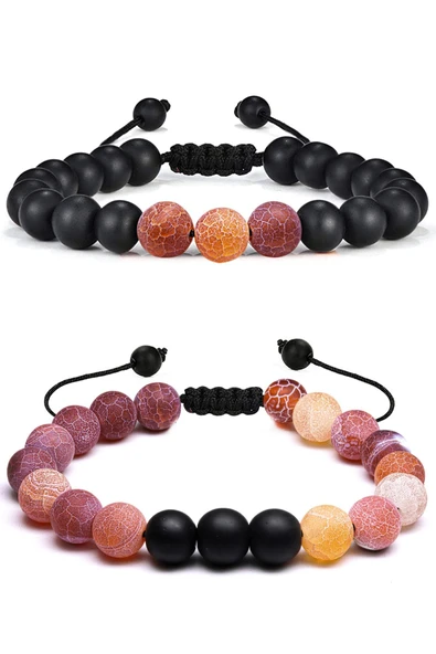 Kırmızı Akik Doğal Taş Bileklik Seti - Resim 2