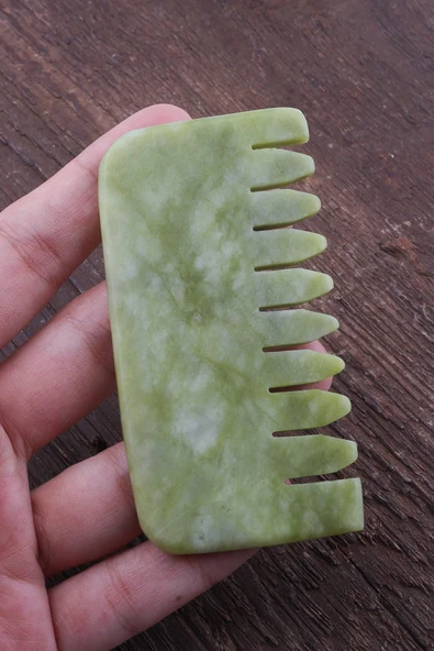 Sertifikalı Yeşim Jade Taşı Doğal Taş Tarak Ve Masaj Aleti (8 Cm) Doğal Yeşil Renk