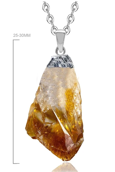 Sertifikalı Ham Işlenmemiş Sitrin Taşı Doğal Taş Kolye (24k Altın Kaplama) Doğal Sarı 45 cm - 2