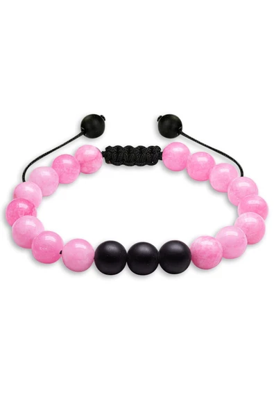 Sertifikalı Makrome Pembe Kuvars Taşı Doğal Taş Bileklik Seti - Resim 5