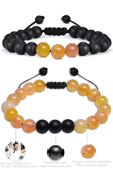 Sertifikalı  Makrome Turuncu Akik Taşı Doğal Taş Bileklik Seti - Resim 2