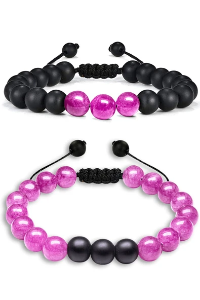 Sertifikalı Doğal Pembe Gül Kuvars Oniks Taşı Doğal Taş Bileklik Seti ürün görseli