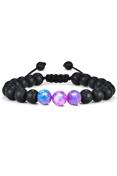 Sertifikalı Doğal Mavi Mor Kuvars Oniks Taşı Doğal Taş Bileklik Seti - Resim 4