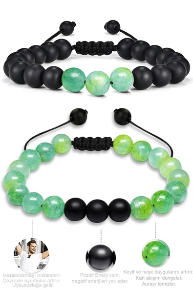 Sertifikalı Makrome Su Yeşili Akik Taşı Doğal Taş Bileklik Seti - Resim 2