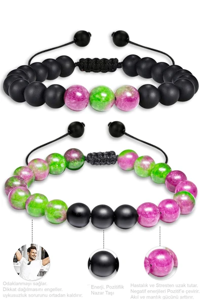Ruby Zoisite Anyolit Taşı Doğal Taş Bileklik Seti - Resim 4