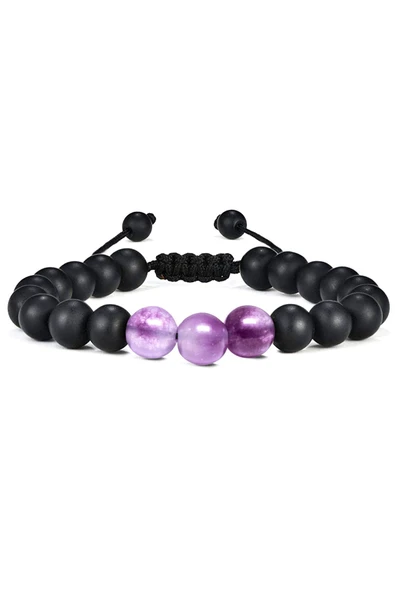 Sertifikalı Doğal Şeffaf Mor Ametist Oniks Taşı Doğal Taş Bileklik Seti - Resim 4