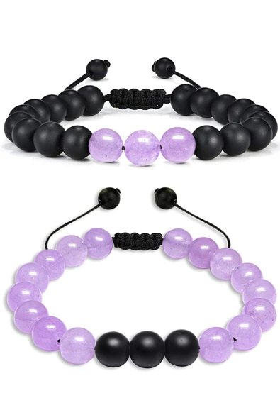 Sertifikalı Doğal Pembe Gül Kuvars Oniks Taşı Doğal Taş Bileklik Seti ürün görseli