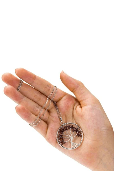 Sertifikalı Doğal Lal - Garnet - Granat Taşı Hayat Ağacı Kolye - Resim 4