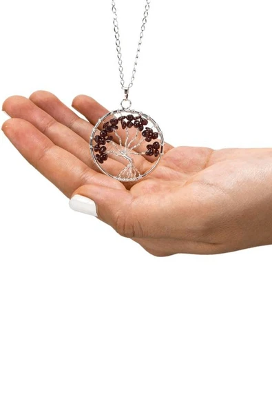 Sertifikalı Doğal Lal - Garnet - Granat Taşı Hayat Ağacı Kolye - Resim 2