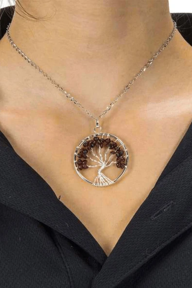 Sertifikalı Doğal Lal - Garnet - Granat Taşı Hayat Ağacı Kolye - Resim 5