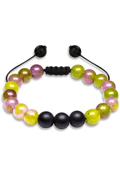 Sertifikalı Doğal Yeşil Yosun Akik Oniks Taşı Doğal Taş Bileklik Seti - Resim 4