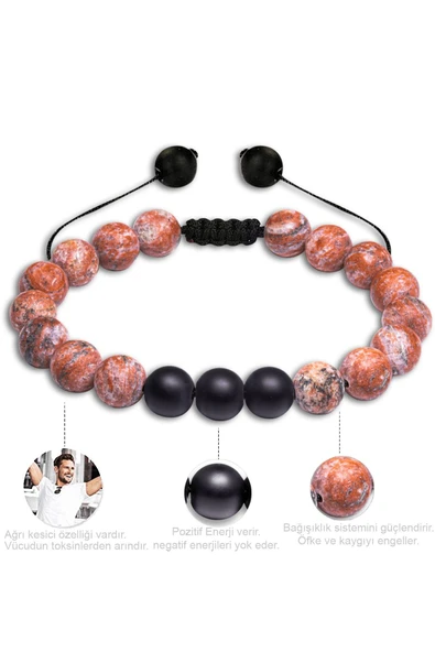 Sertifikalı Kahverengi Jasper Taşı Makrome Doğal Taş Bileklik - Resim 3