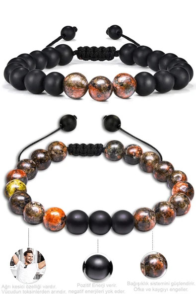 Sertifikalı Doğal Hint Akik Oniks Taşı Doğal Taş Bileklik Seti - Resim 2