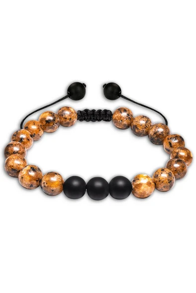Kahverengi Siyah Benekli Jasper Taşı Makrome Bileklik Seti - Resim 4