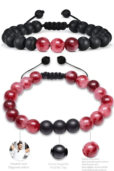 Sertifikalı Kırmızı Kuvars Oniks Taşı Doğal Taş Bileklik Seti - Resim 4