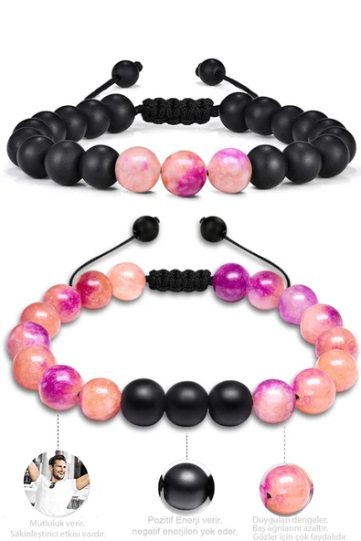 Sertifikalı Doğal Mor Turuncu Kuvars Oniks Taşı Doğal Taş Bileklik Seti - Resim 2