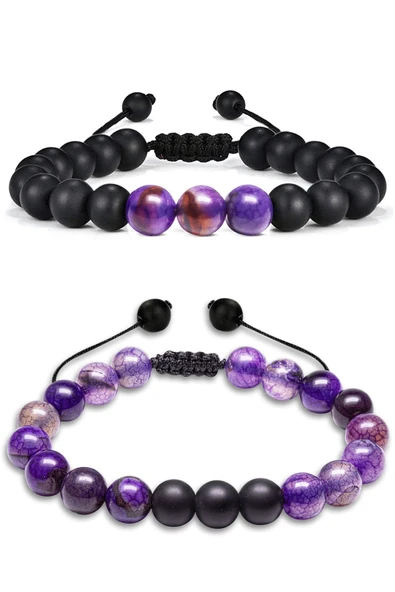 Mor Akik Doğal Taş Makrome Bileklik ürün görseli