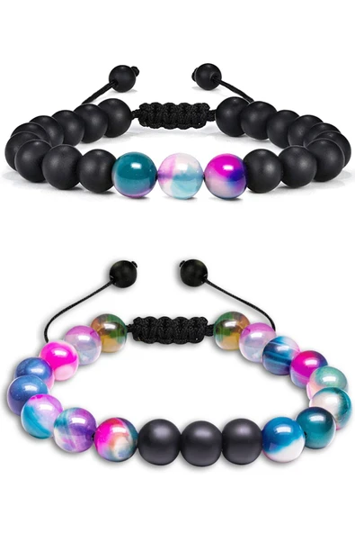 Sertifikalı Doğal Pembe Mor Mavi Şeffaf Opal Oniks Taşı Doğal Taş Bileklik Seti ürün görseli 1