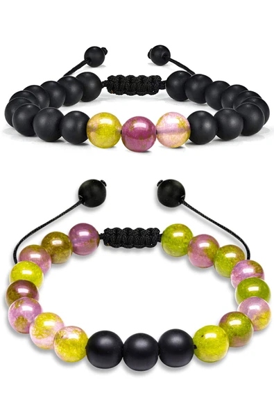 Sertifikalı Doğal Yeşil Yosun Akik Oniks Taşı Doğal Taş Bileklik Seti ürün görseli 1