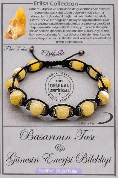 Sertifikalı AAA+ Kalite Doğal Tokat Kalsit Taşı - Başarının Taşı Güneşin Enerjisi Bilekliği ürün görseli