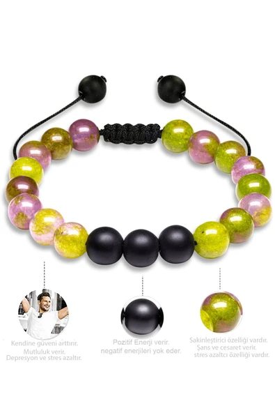 Sertifikalı Doğal Yeşil Yosun Akik Oniks Taşı Doğal Taş Bileklik Seti - Resim 3
