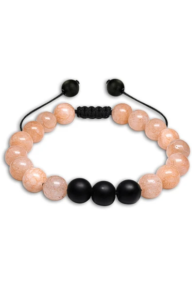 Sertifikalı Gerçek Pembe Renk Kuvars Taşı Çift Doğal Taş Bileklik Seti Doğal Bej Renk - Resim 5