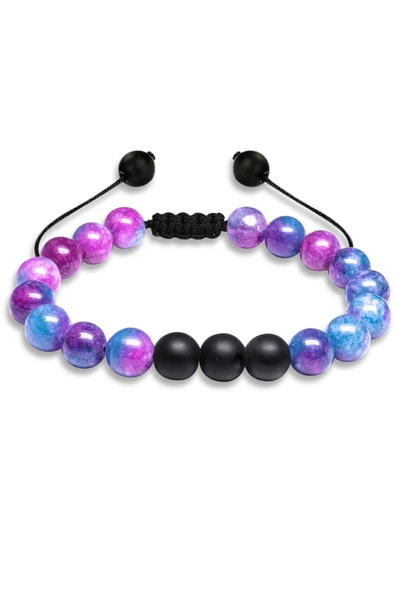 Sertifikalı Doğal Mavi Mor Kuvars Oniks Taşı Doğal Taş Bileklik Seti - Resim 5