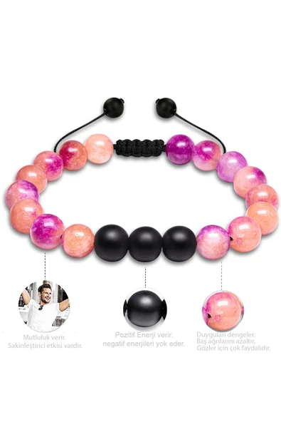 Sertifikalı Doğal Mor Turuncu Kuvars Oniks Taşı Doğal Taş Bileklik Seti - Resim 3