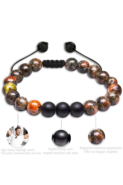 Sertifikalı Doğal Hint Akik Oniks Taşı Doğal Taş Bileklik Seti - Resim 3