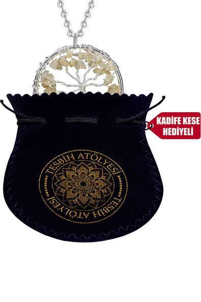 Sertifikalı Doğal Sitrin Taşı Hayat Ağacı Kolye Doğal Renk Renk Universal Beden 50 cm Beden Sarı Renk - 7