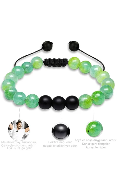 Sertifikalı Makrome Su Yeşili Akik Taşı Doğal Taş Bileklik Seti - Resim 3