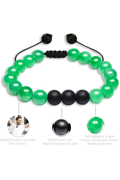 Sertifikalı Doğal Yeşil Aventurin Oniks Taşı Doğal Taş Bileklik Seti - Resim 3