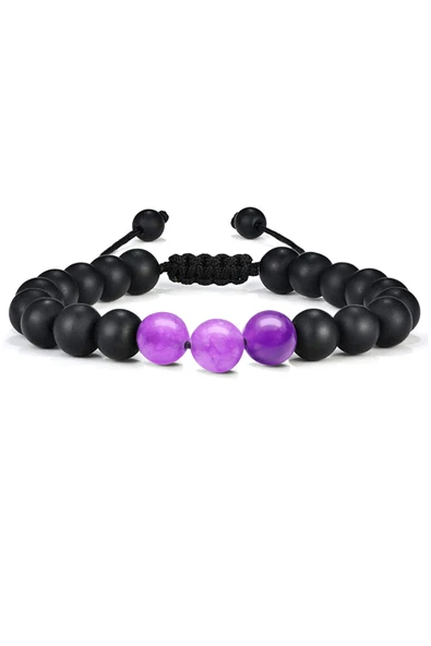 Sertifikalı Makrome Örgü Ametis Taşı Doğal Taş Bileklik Seti - Resim 4