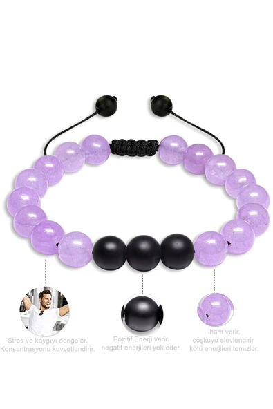 Sertifikalı Doğal Pembe Gül Kuvars Oniks Taşı Doğal Taş Bileklik Seti - Resim 5