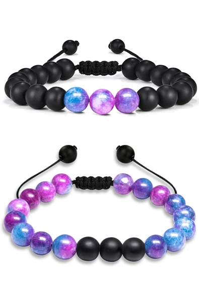 Sertifikalı Doğal Mavi Mor Kuvars Oniks Taşı Doğal Taş Bileklik Seti ürün görseli 1